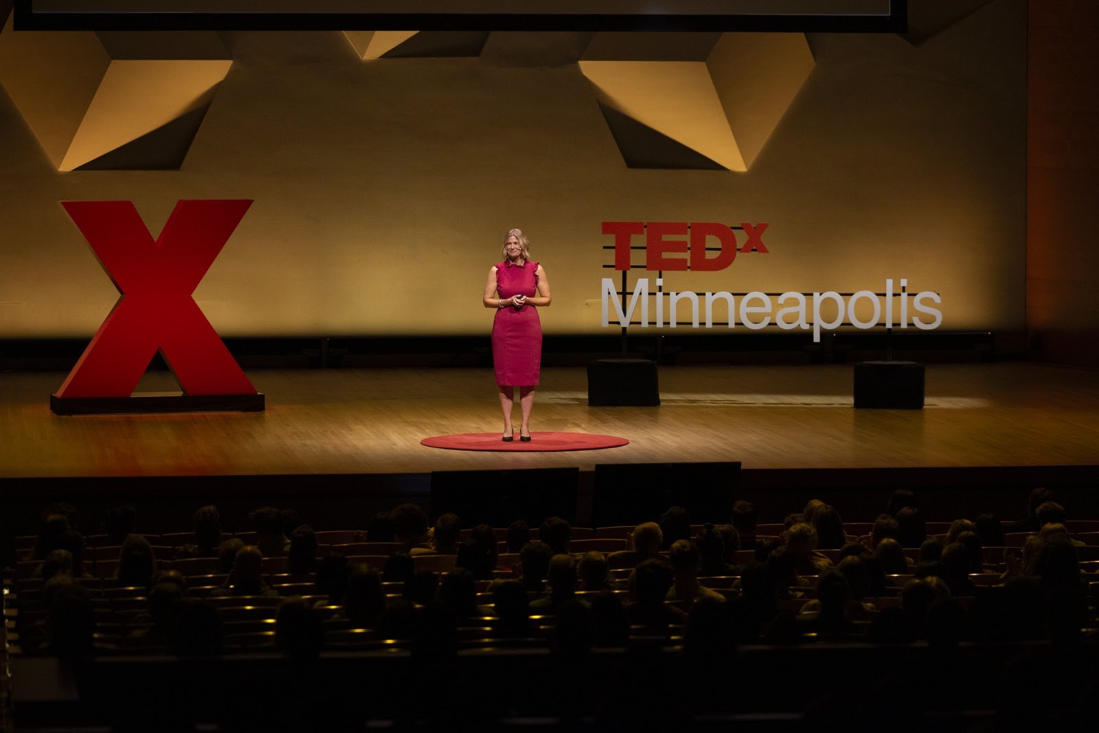 Wide shot of the Orchestra Hall stage during Katherine’s talk