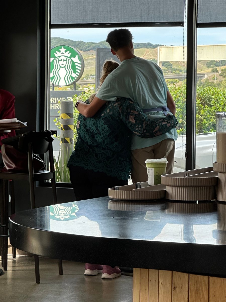Love and Kailyn sharing a hug at Starbucks